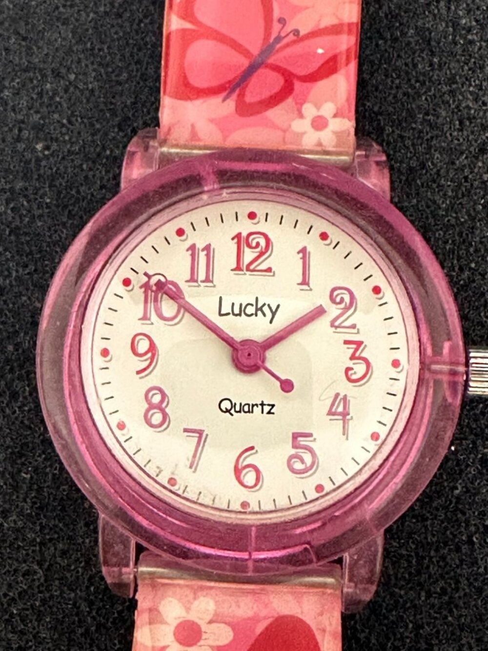 3/$30 Lucky Dingbats Watch Girls Pink Butterfly Print New Battery 7.5"